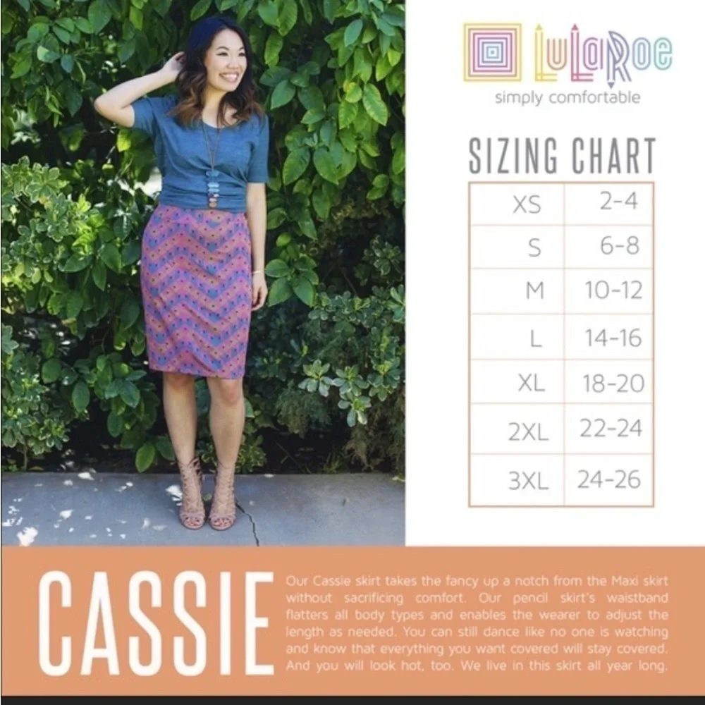 LulaRoe Cassie Pencil Skirt Stretchy High Wide Waist Band Large 14-16 Red Floral